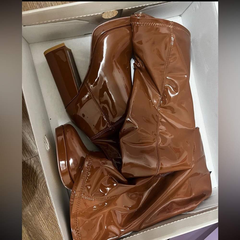 Over the knee brown boots